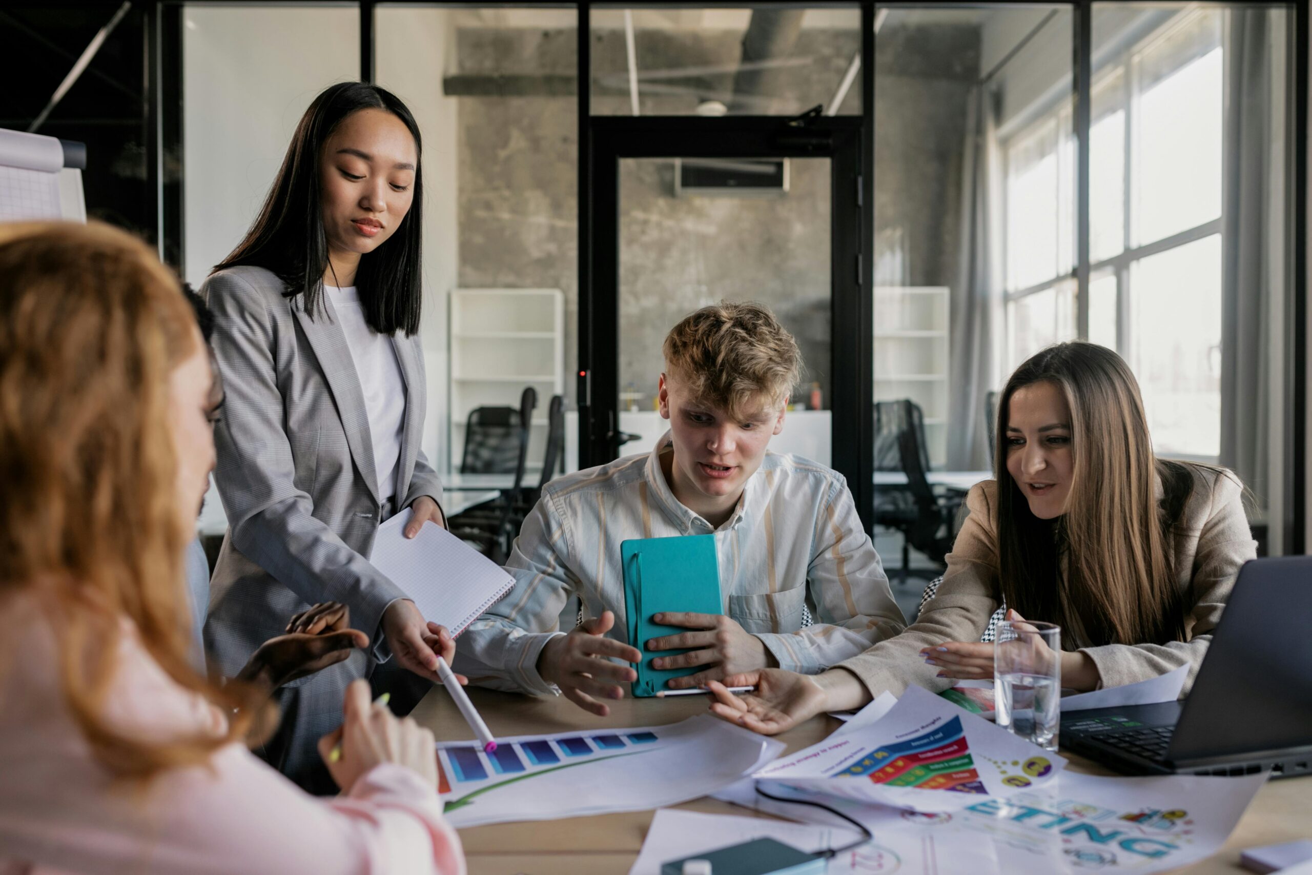 Employees in a meeting.